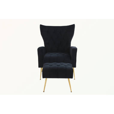 Black velvet chair online with ottoman